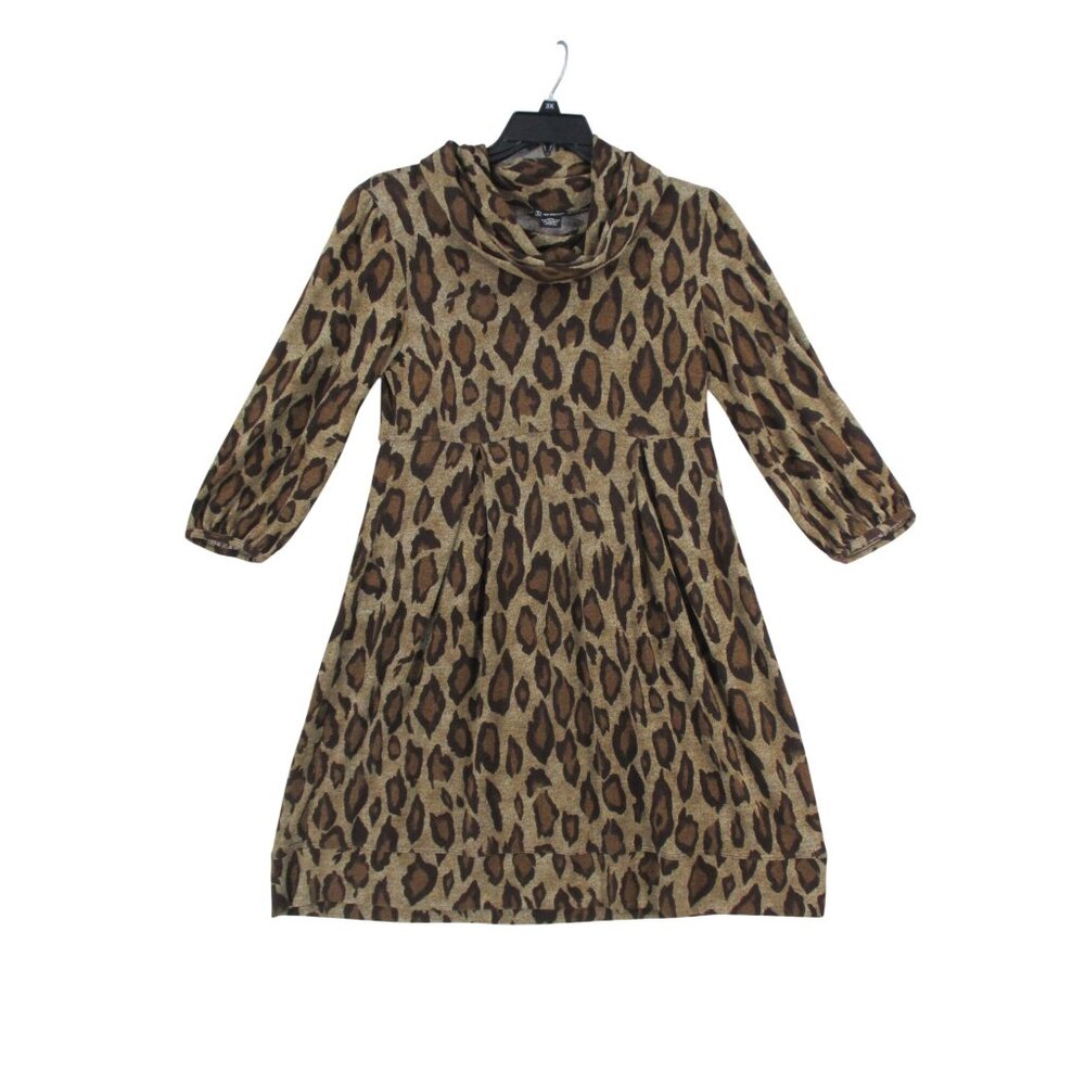 New Directions Womens Leopard Print Long Sleeve Dressβ L Polyester Spandex